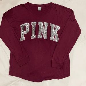 NWOT PINK burgundy with silver bling l/s tee L